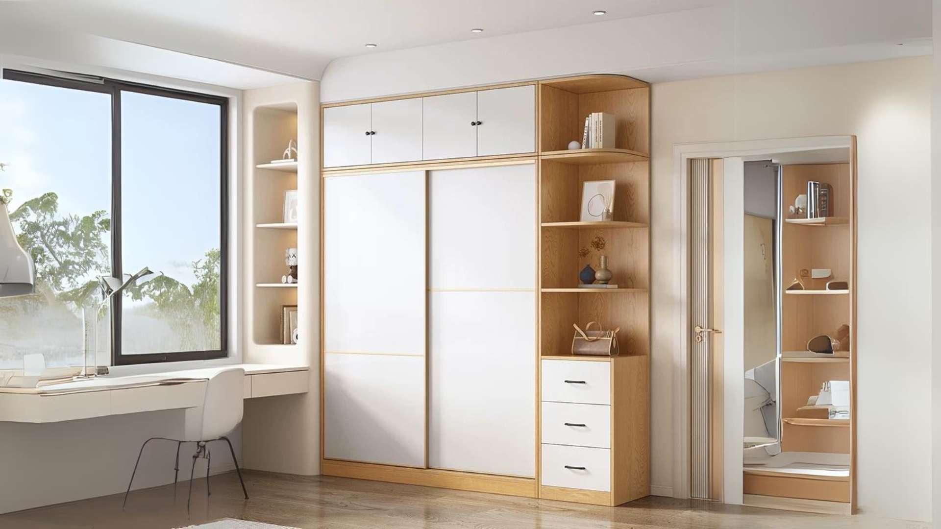 Chọn chiếc tủ quần áo làm vật ngăn cản phòng ngủ và phòng thờ