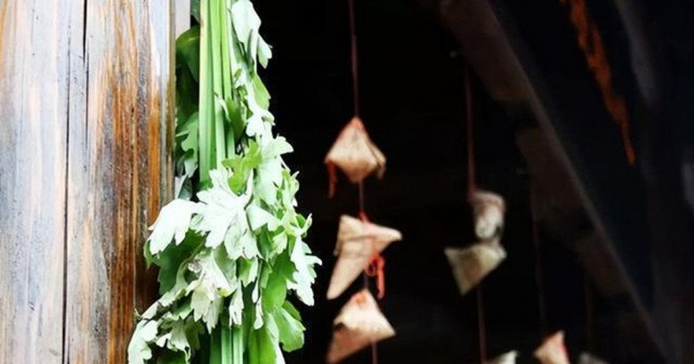 Treo ngải cứu trước cửa dịp tết Đoan Ngọ để xua đuổi tà mà theo quan niệm từ Trung Quốc