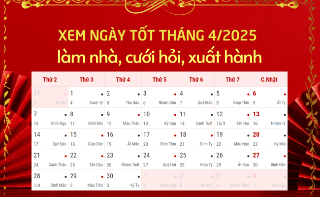 Xem ngày tốt xấu tháng 4 năm 2025