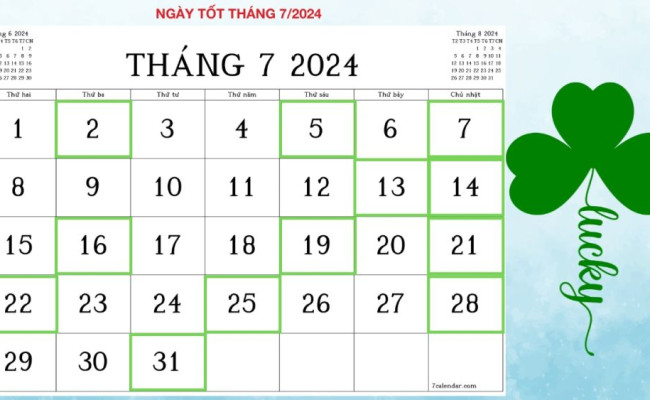 Xem ngày tốt xấu tháng 7 năm 2024: Lựa ngày hoàng đạo để đại sự hanh thông