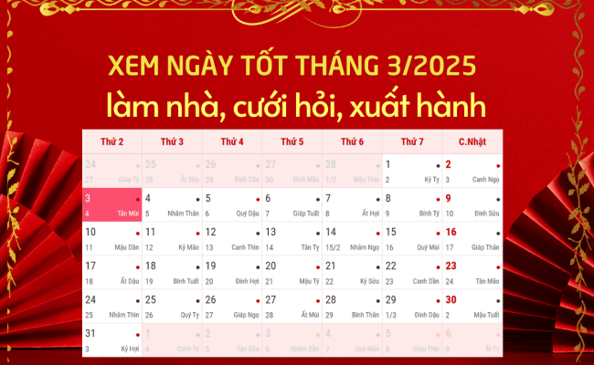 Xem những ngày tốt xấu tháng 3 năm 2025
